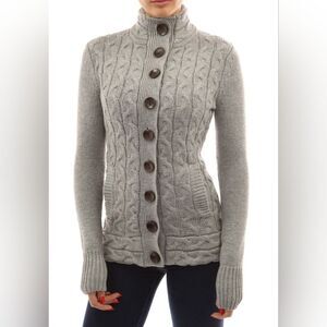 Patty Boutik Womens Grey Button Up Cable Knit Cardigan Sweater LARGE